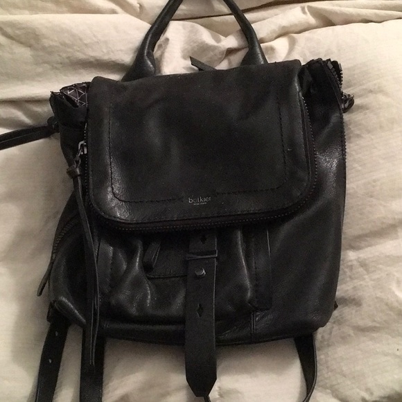 black leather knapsack